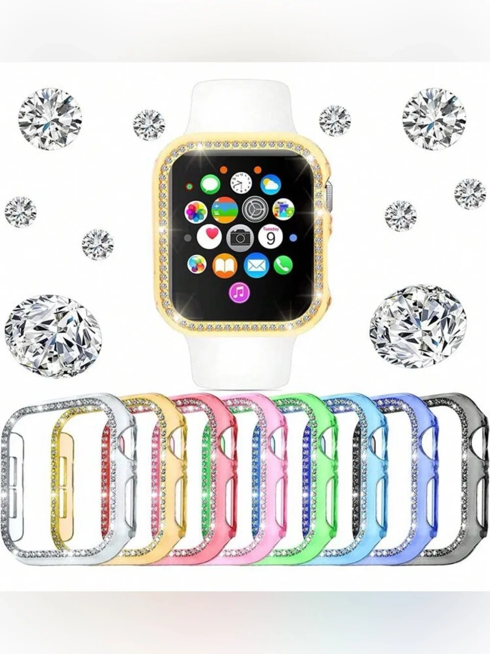 Set of 8 Series 1,2,3 38mm Smart Watch Case Protective Covers with Rhinestones